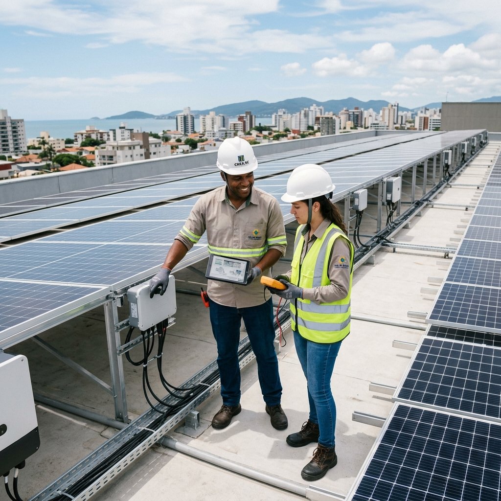 Instalação de painéis solares em telhado